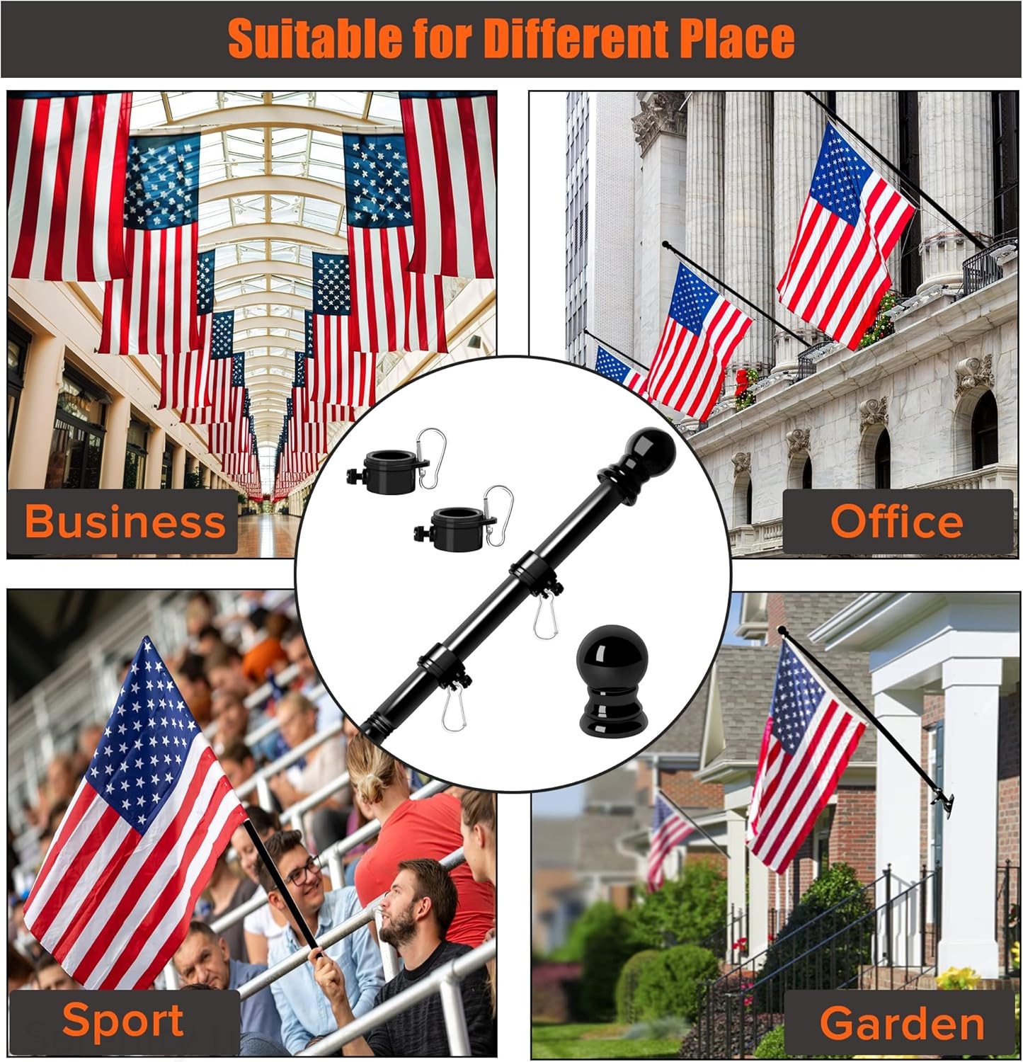 6FT Flag Pole Tangle Free Stainless Steel Durable Rust Free Wind Resist Metal…