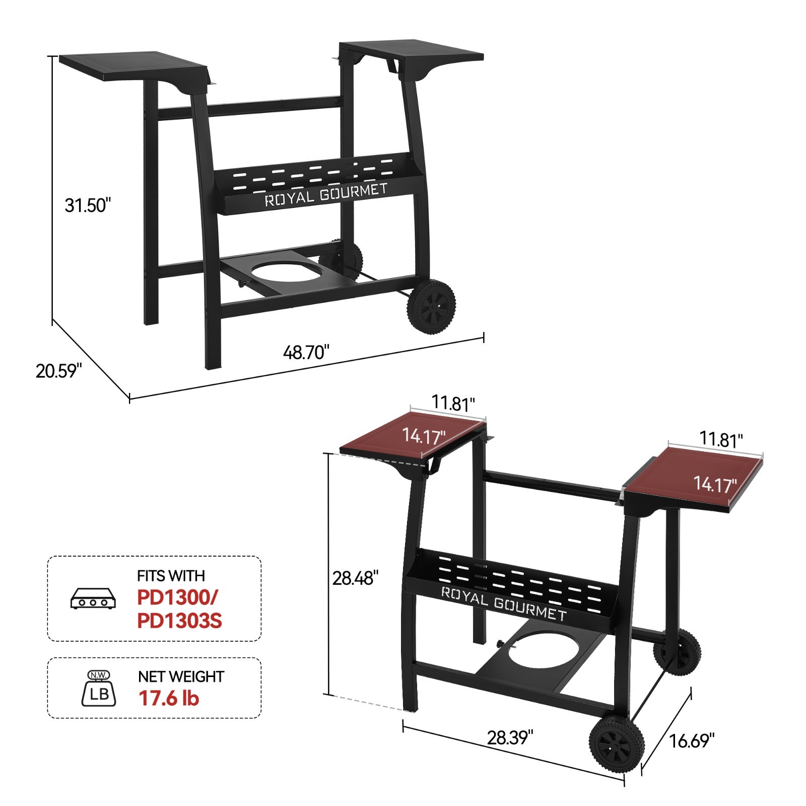 Royal Gourmet Tabletop Griddle Stand with Basket and Side Shelves, Black