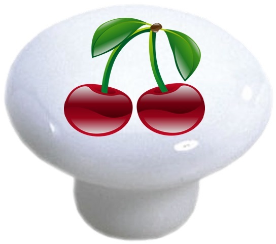 Shiny CHERRIES Cherry Cabinet DRAWER Pull KNOB Ceramic