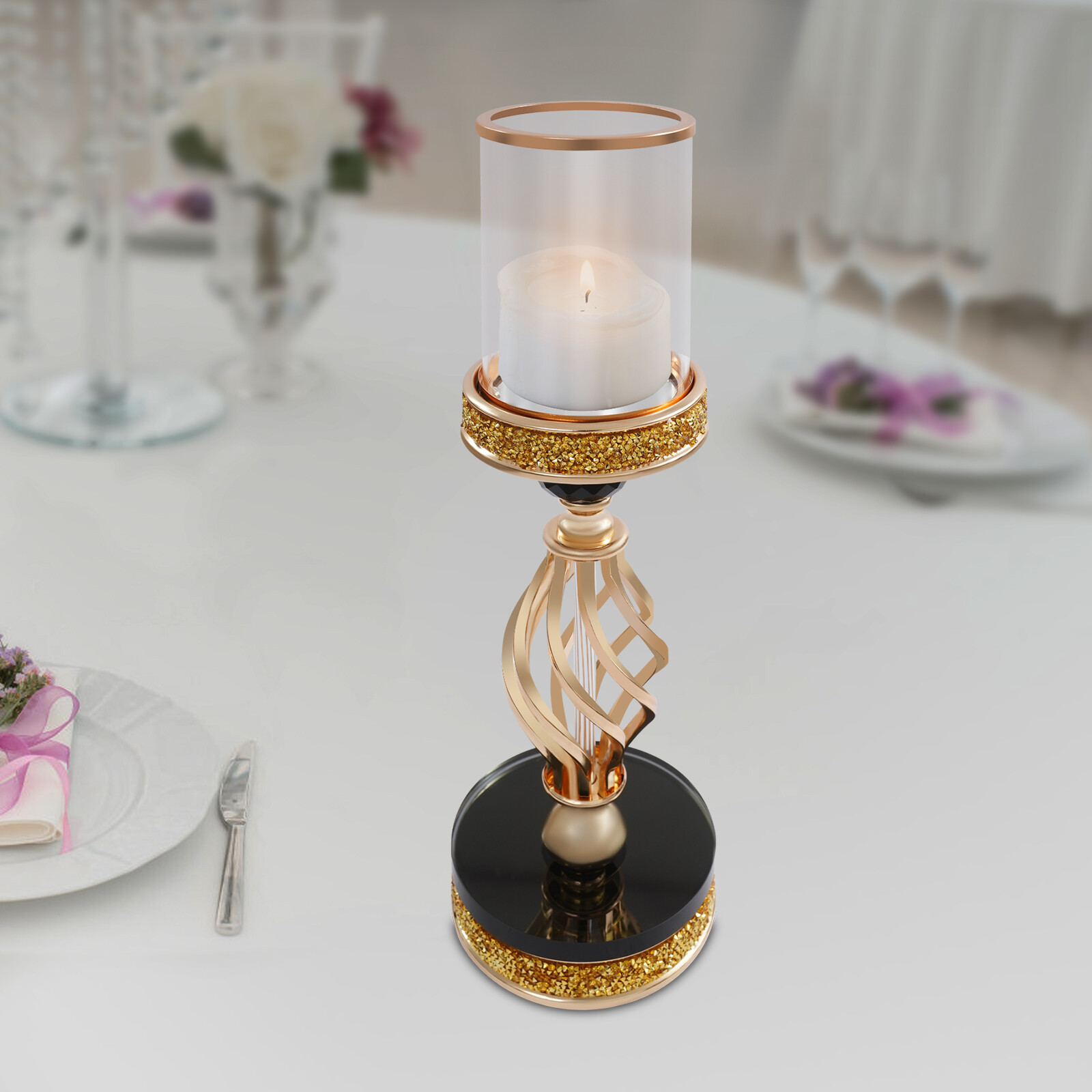 Candle Holder for Home Decor Tabletop Candle Holder Golden Color 12*41cm (D*H)