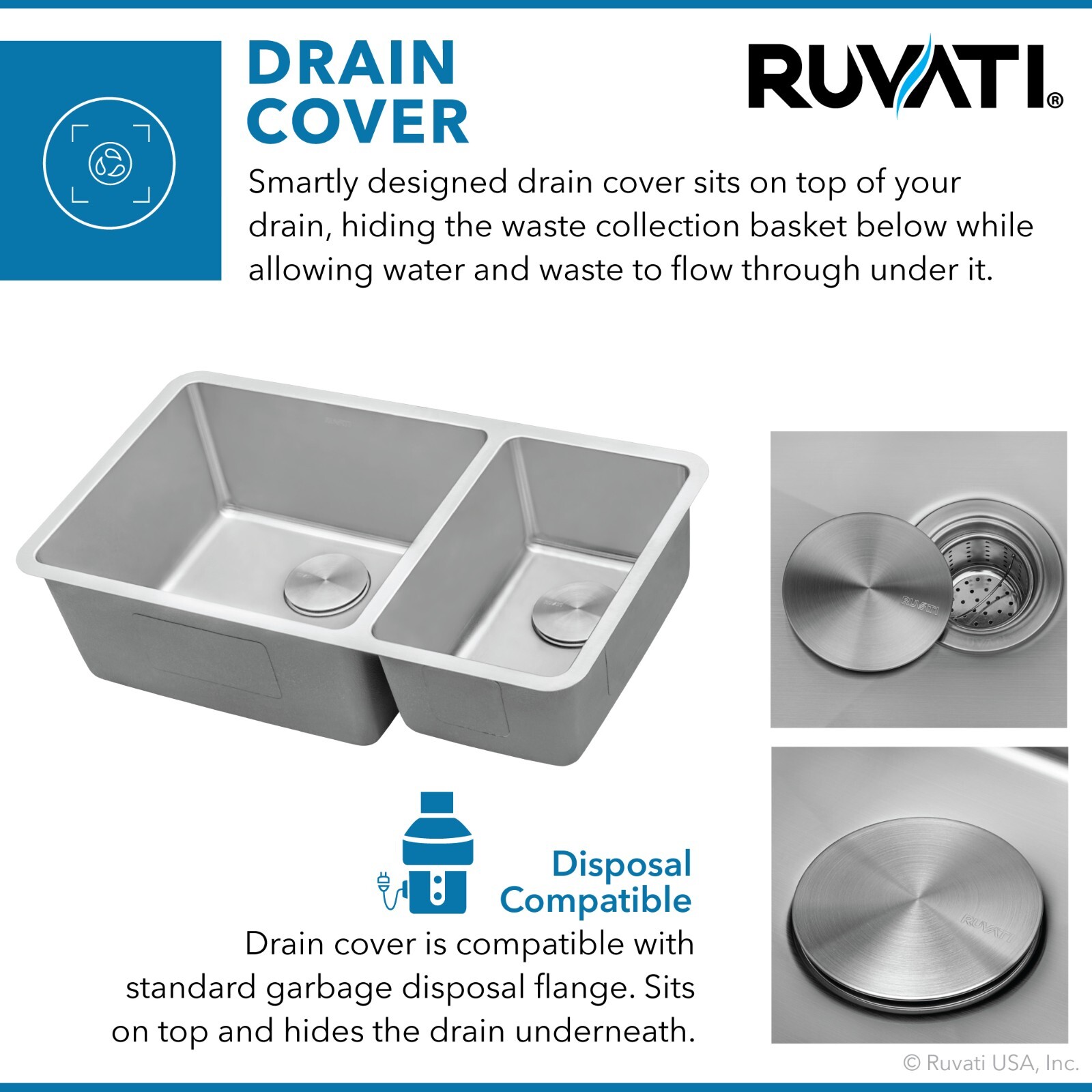Ruvati 32-inch Undermount Kitchen Sink 70/30 Double Bowl 16 Gauge– RVM5300