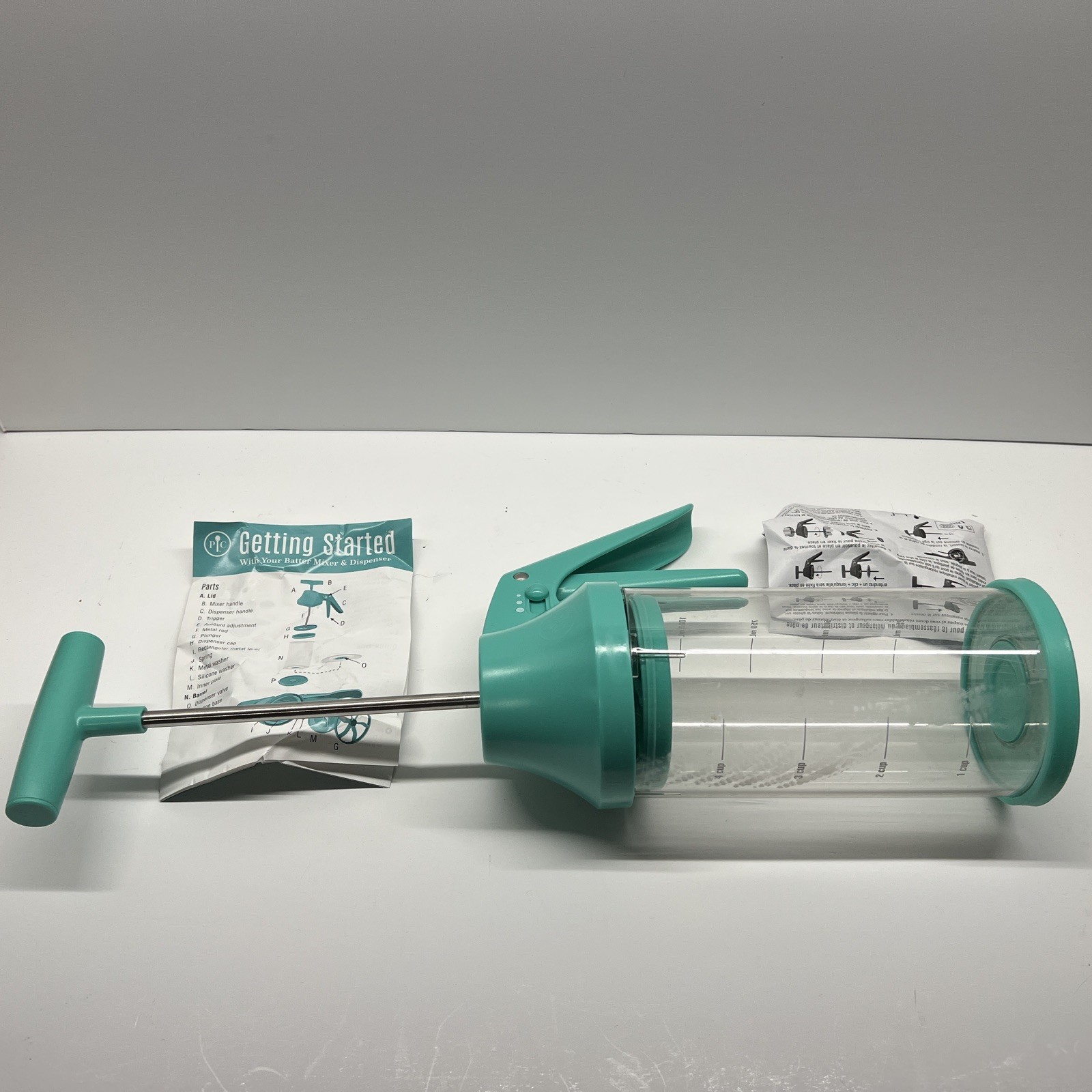 Pampered Chef Batter Mixer & Dispenser Manual Green Plastic/Metal Model 100082