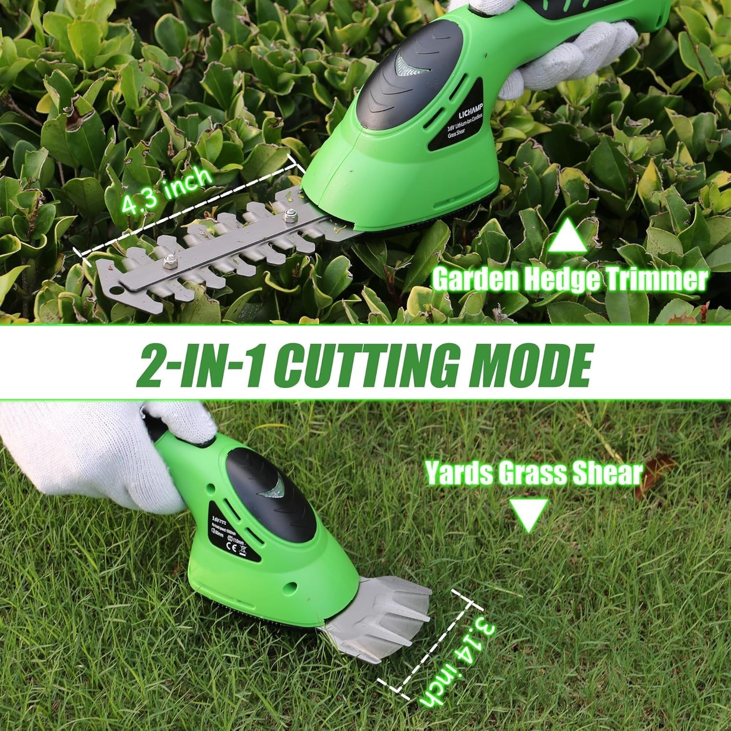2-in-1 Electric Hand Held Grass Shear Hedge Trimmer Shrubbery Clipper Cordles…