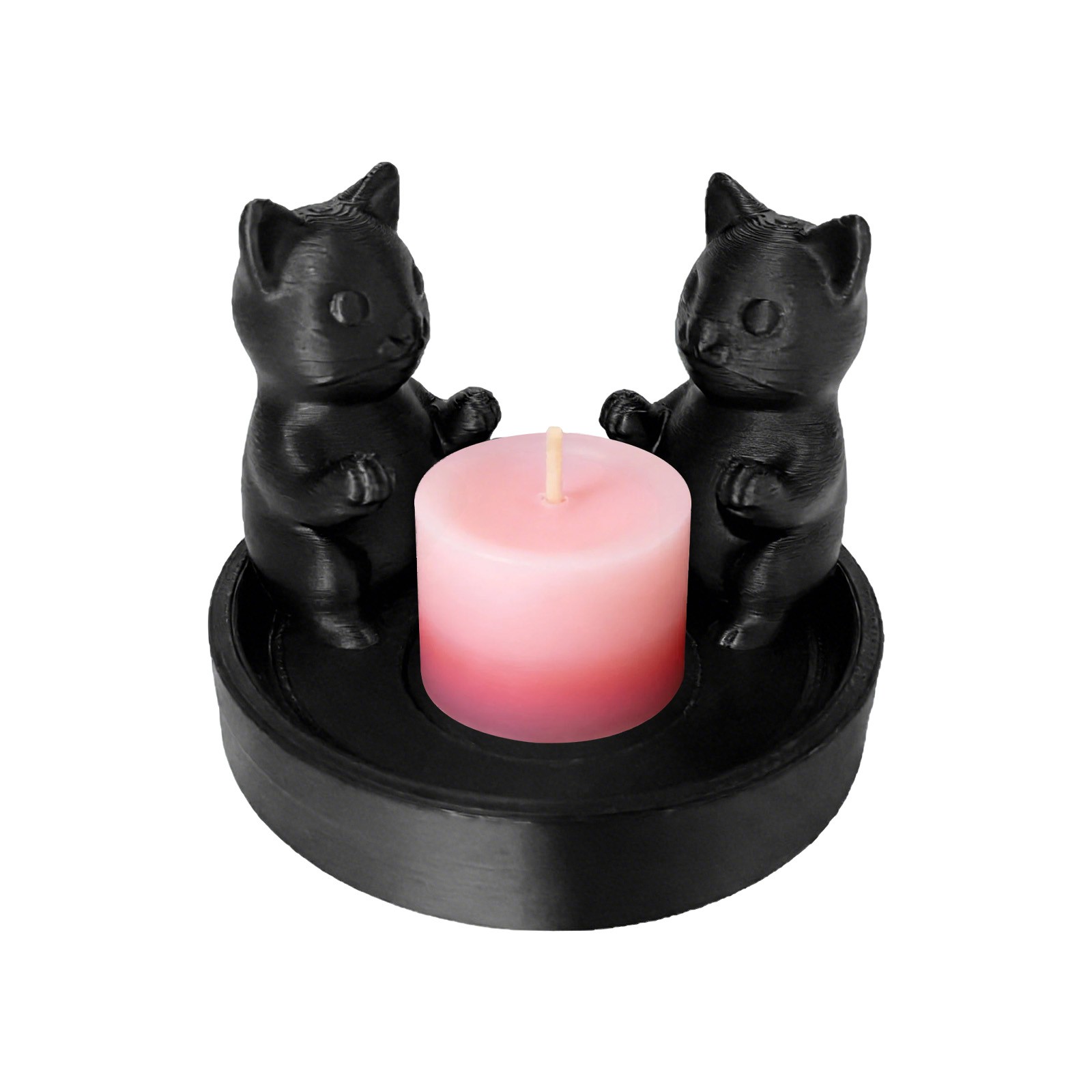 Desktop Plastic 3D Printing Black Cat Candle Holder With Larger Base 2.56*3.43in