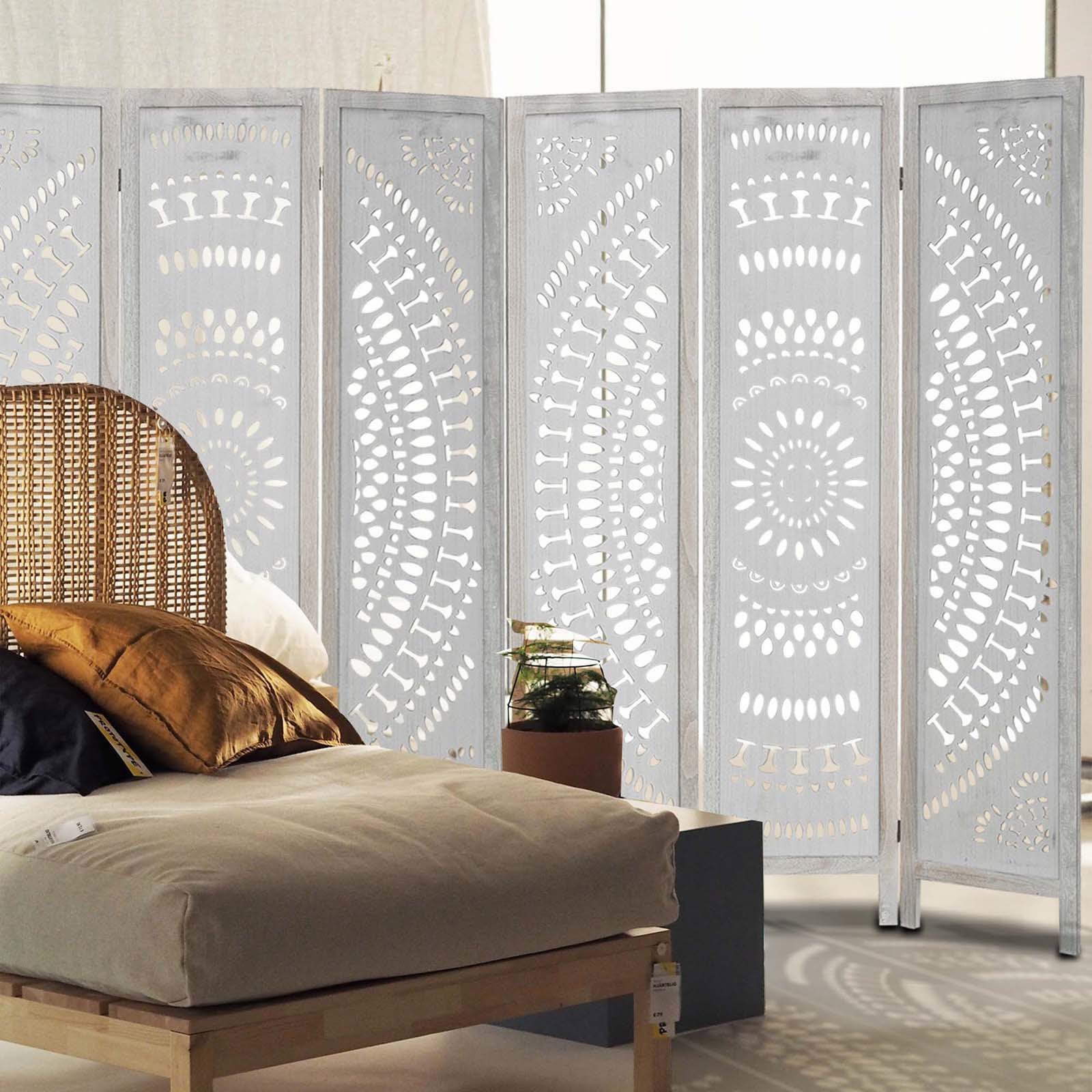 6 Panel Wood Folding Room Dividers 67” H Carved Privacy Screens Freestanding