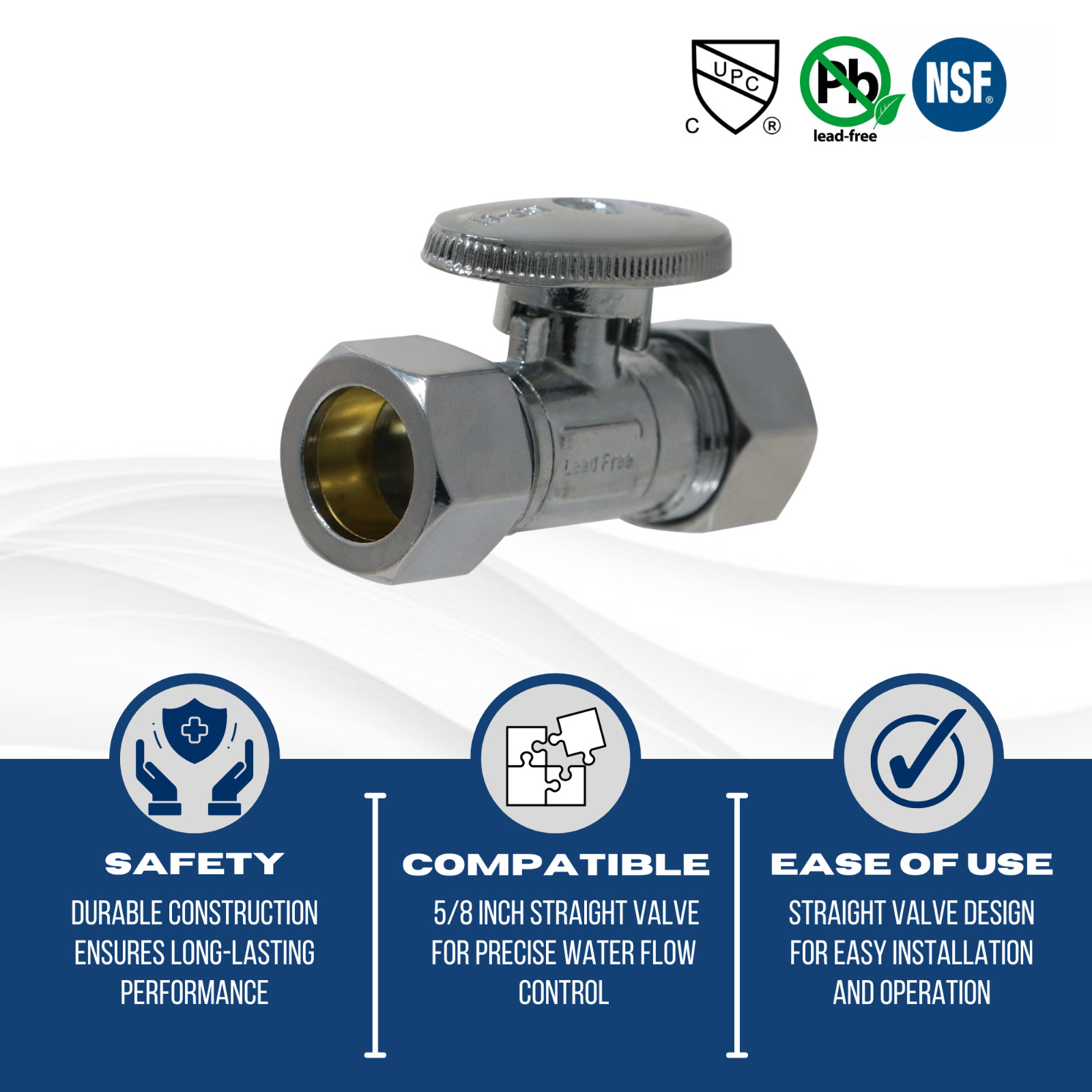 10) 5/8″ OD X 5/8″ OD COMPRESSION STRAIGHT BALL VALVE, 1/4 TURN, LEAD FREE BRASS