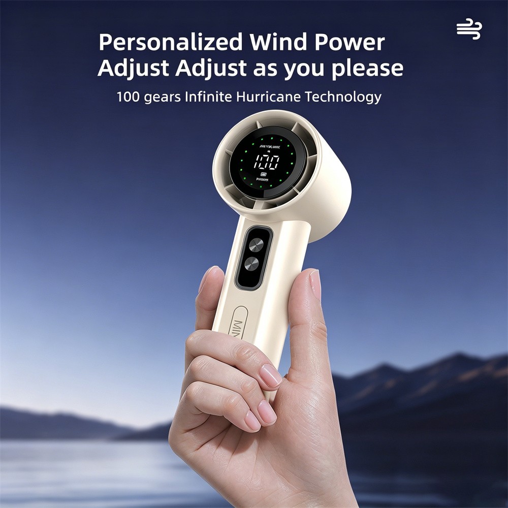 Stepless Speed Handheld Fan, LED Display USB Rechargeable for Office Travel