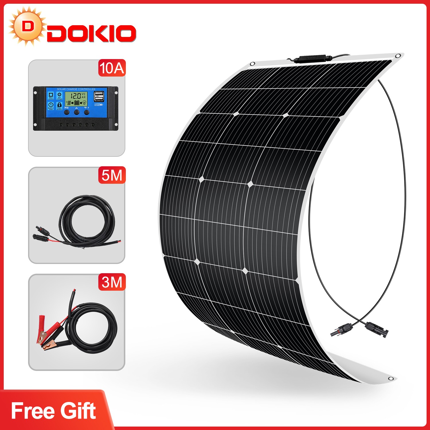 Dokio 100W Flexible Mono Solar Panel to 12V Battery Off Grid RV Marine Camping