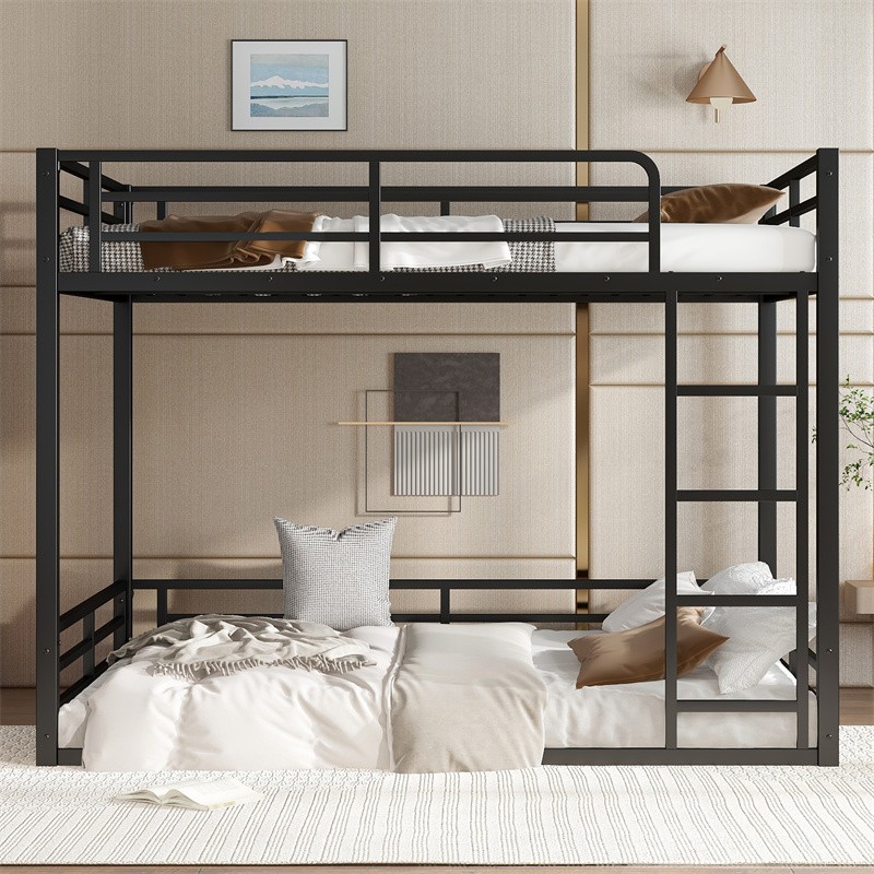 Metal Bunk Bed,Full XL over Full XL Floor Bunk Bed Frame for Kids Teens Adults