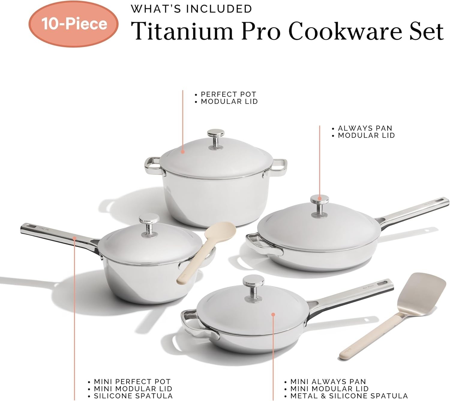 Our Place Titanium Pro Cookware Set (10-Piece) – Chrome – READ
