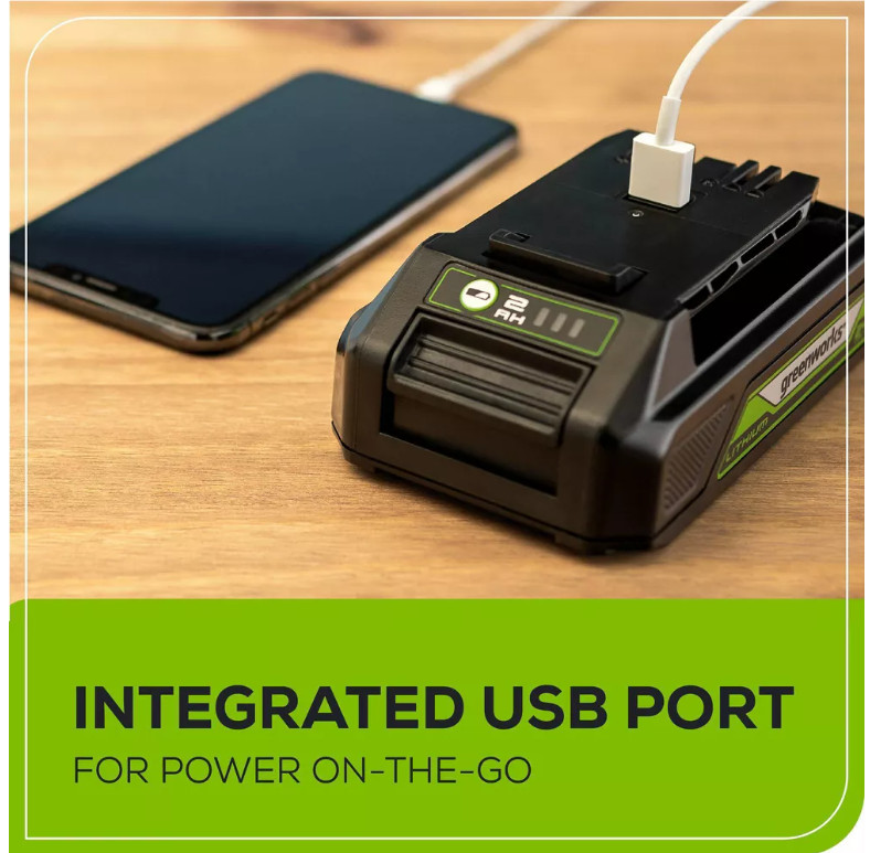 Greenworks POWERALL 24V 2.0Ah 48Wh Lithium-Ion Power Tool Battery with USB Port