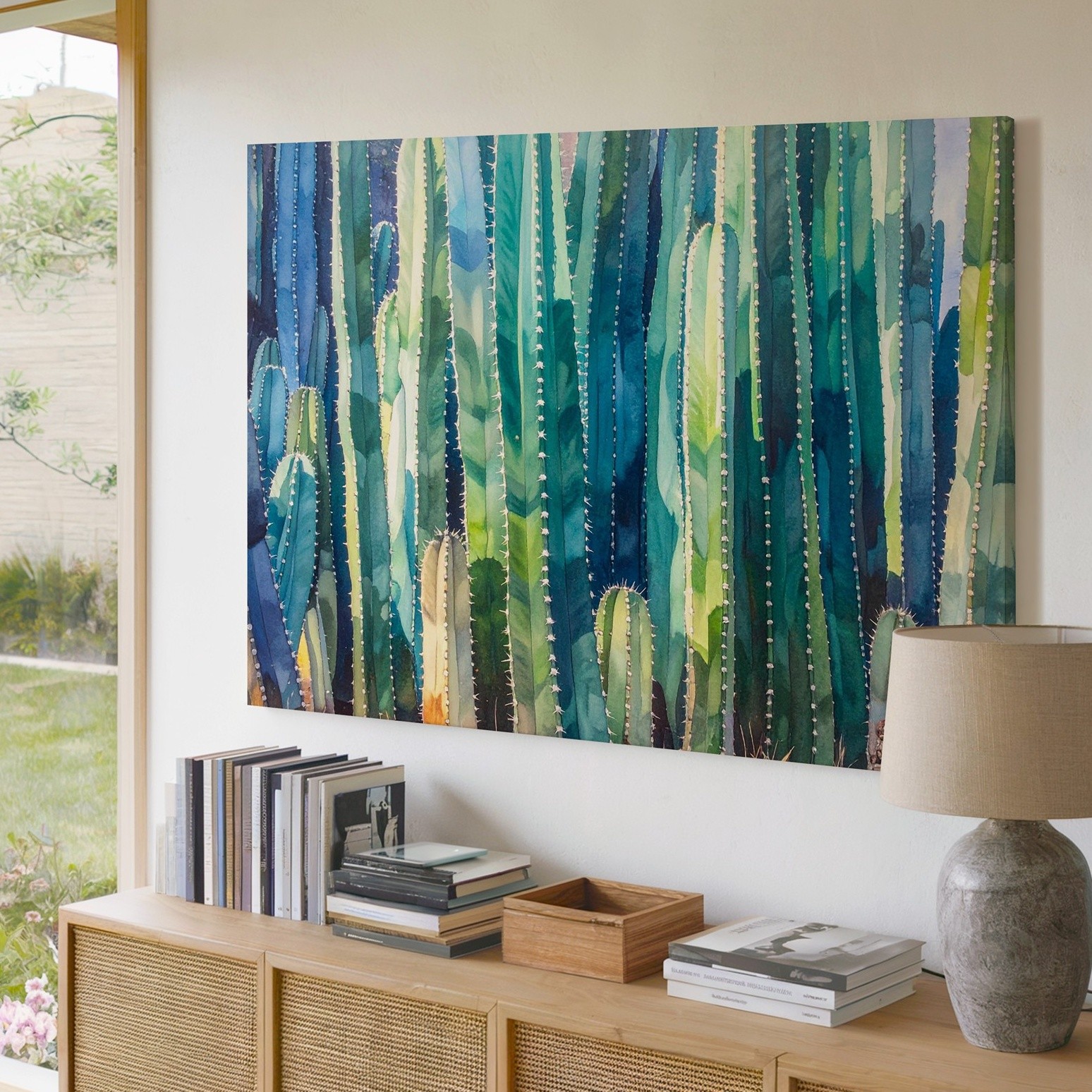 Wall Art Canvas a Close Up Vertical Image of Tall Slender Cactus Columns in