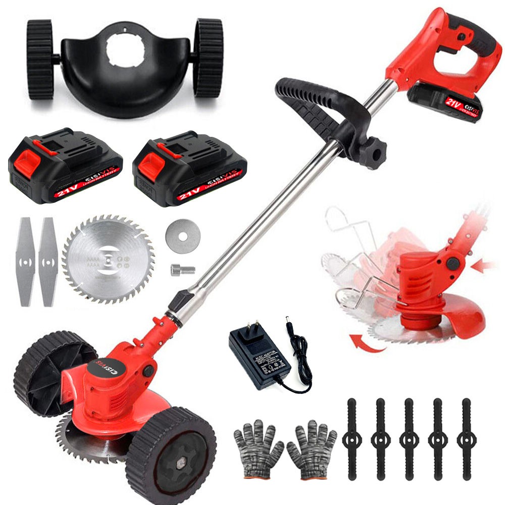 Electric Cordless Grass String Trimmer Lawn Edger Weed Wacker Cutter + 2 Battery