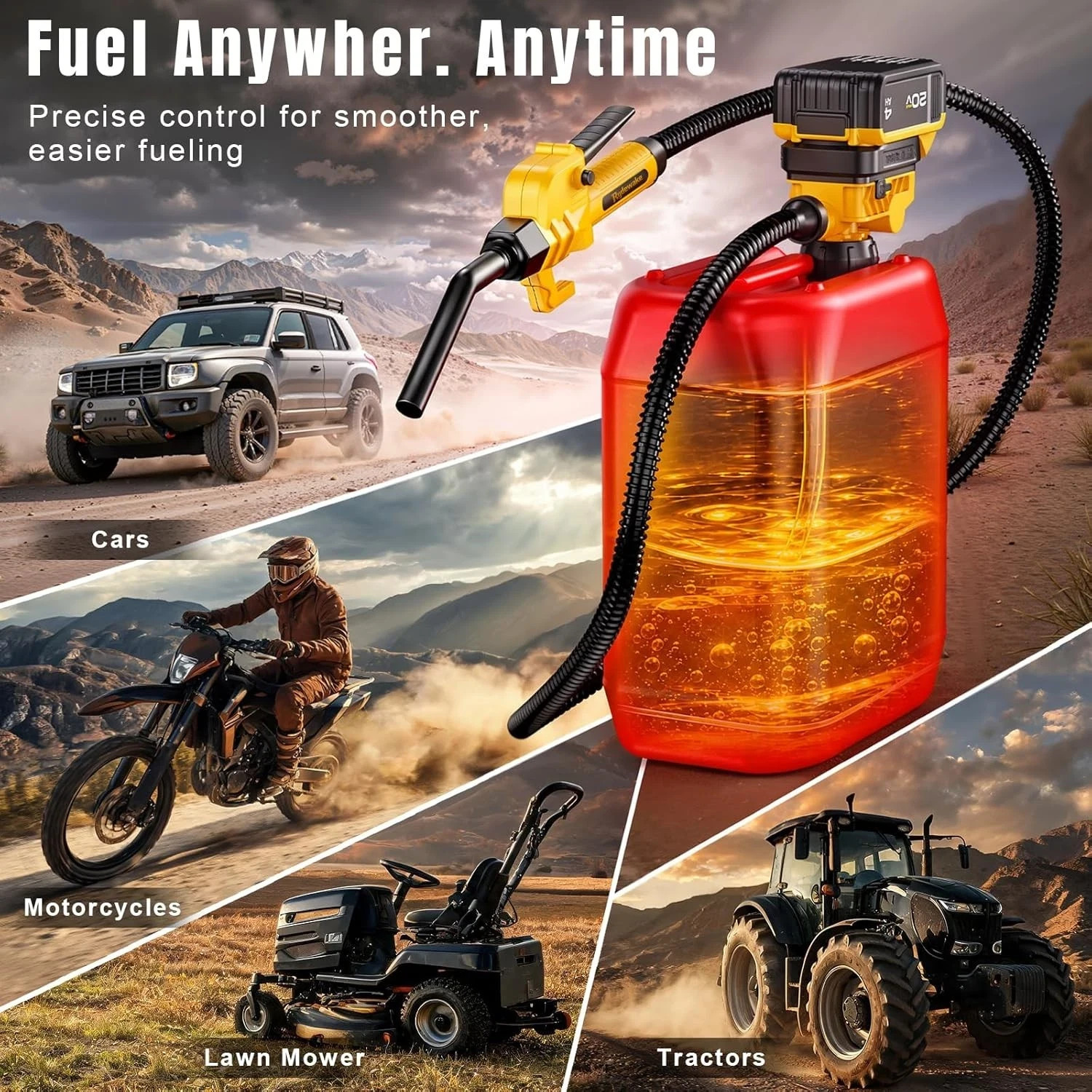 Fuel Transfer Pump for Dewalt 20V Batteries, Cordless 3.7 GPM Flow | Gas Can Pum