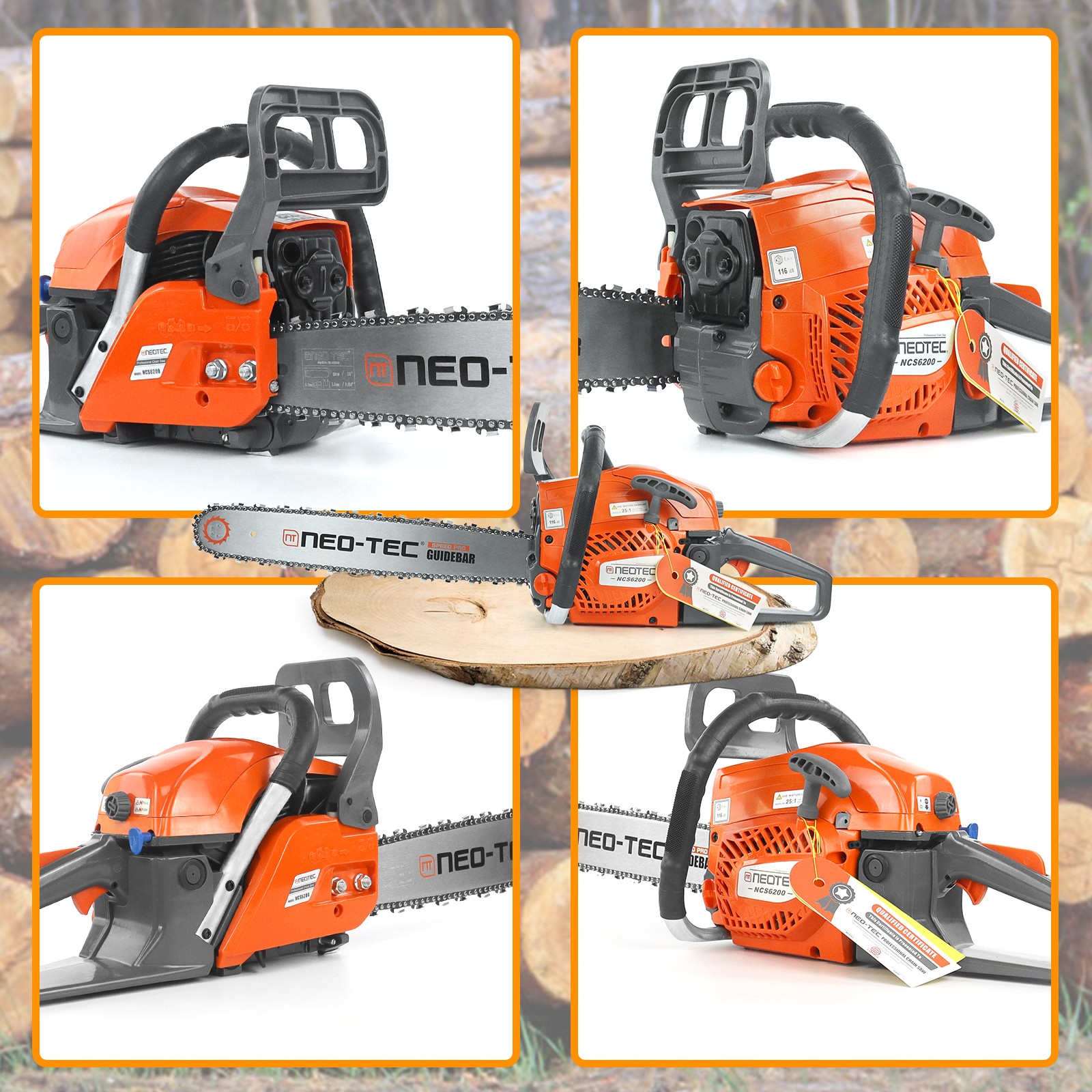 62cc Gas Powered Chainsaw with 20” Guide Bar Saw Chain 2-Stroke Engine Cut Wood