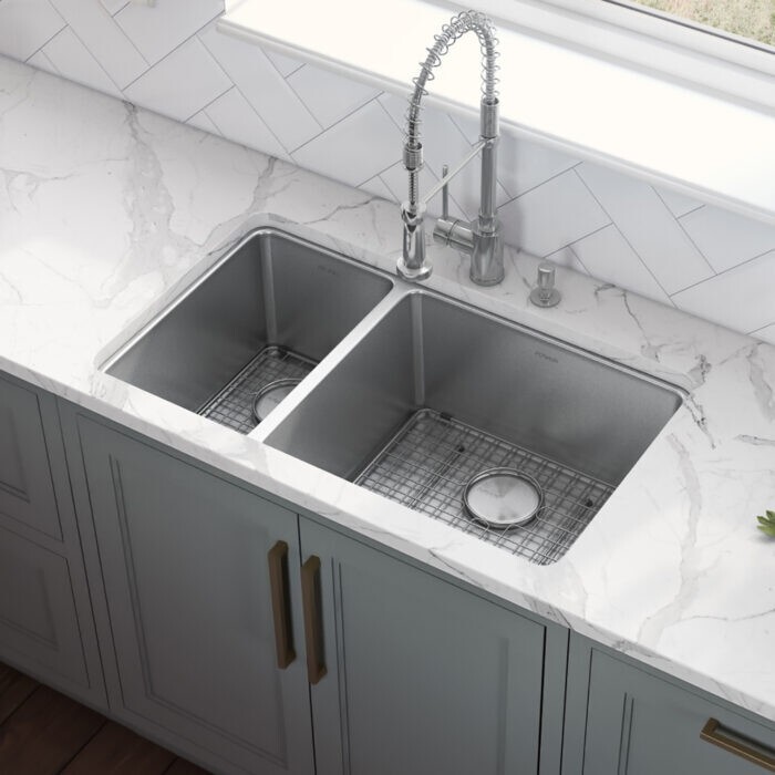 Ruvati 32″ Undermount 30/70 Double Bowl 16 Gauge Kitchen Sink – RVM5307