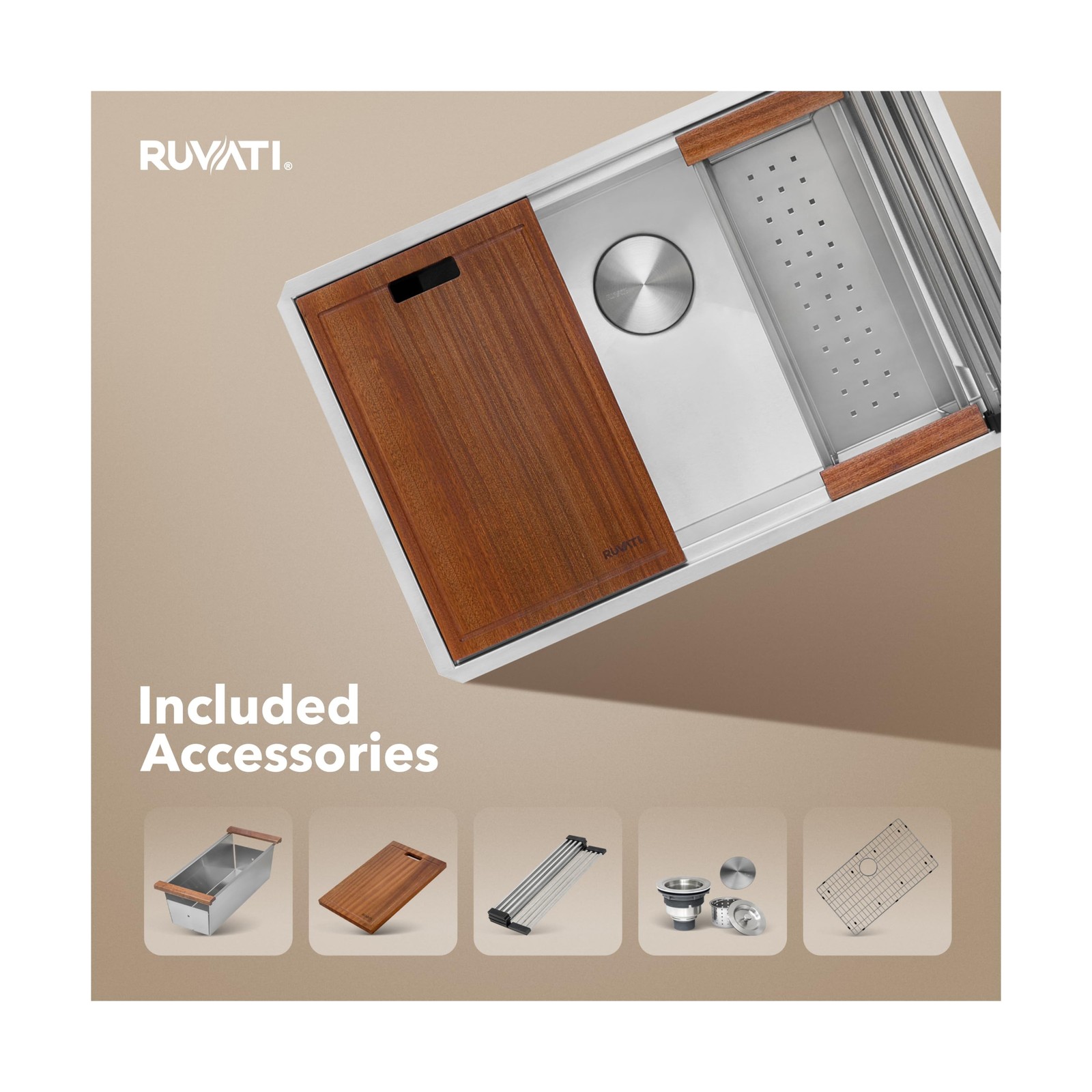 Ruvati 32-inch Undermount 16 Gauge Stainless Steel Workstation Kitchen Sink S…
