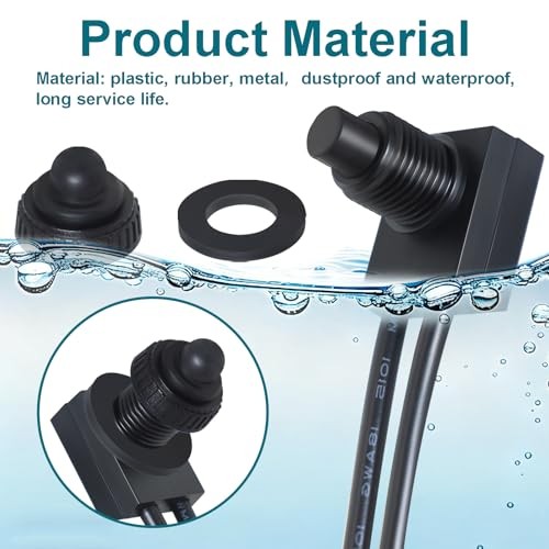 PCS Waterproof Switch 12v, ON/Off SPST Waterproof Push Button Switch 5 Black