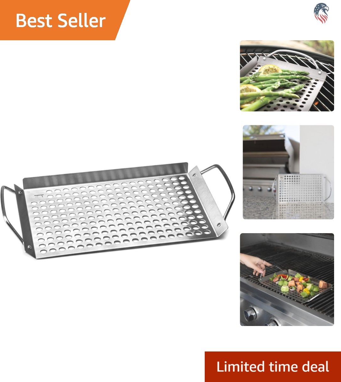 Compact Heavy Duty Stainless Steel BBQ Pan 11″ x 7″ with Handles