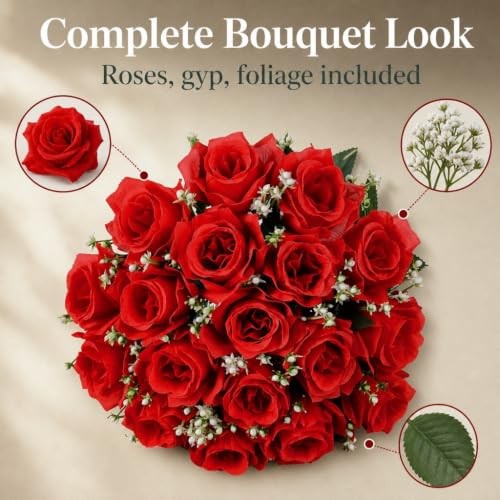 41cm Artificial Silk Red Rose Bush 24 Heads 2 Pack
