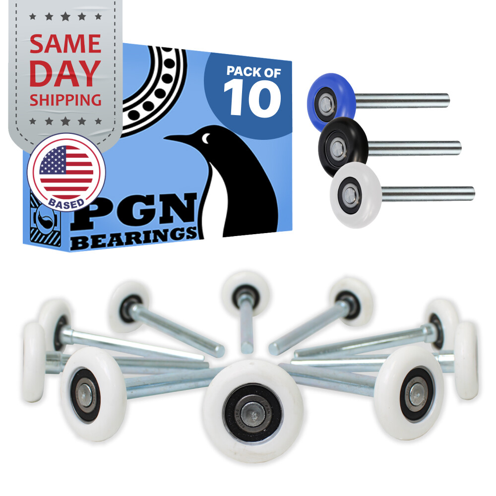 (10) White Garage Door Rollers Replacement (2″ Nylon Wheels / 4″ Stem)