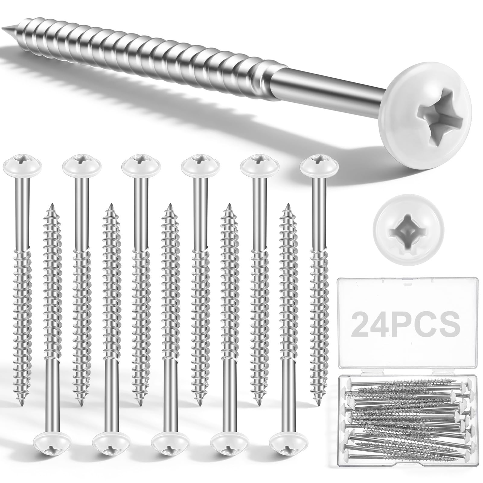 24 PCS 3 Inch White Painted Metal Carbon Steel Screws Vinyl Shutter Fasteners