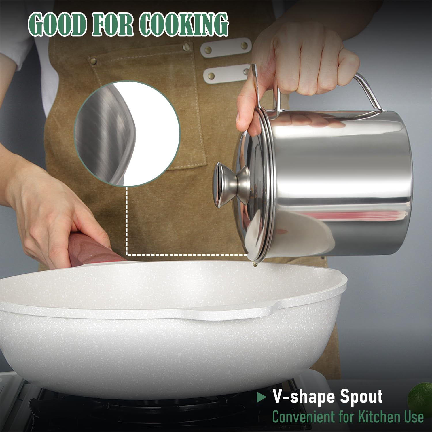Bacon Grease Container with Strainer 1.25 L / 42 Oz Stainless Steel Cooking Oil