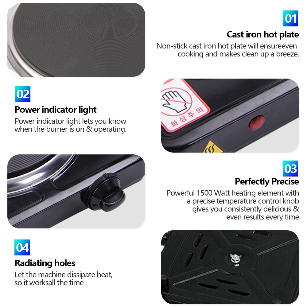 Electric Countertop Single/Double Burner 2000W Cooktop Cast Iron Hot Plates