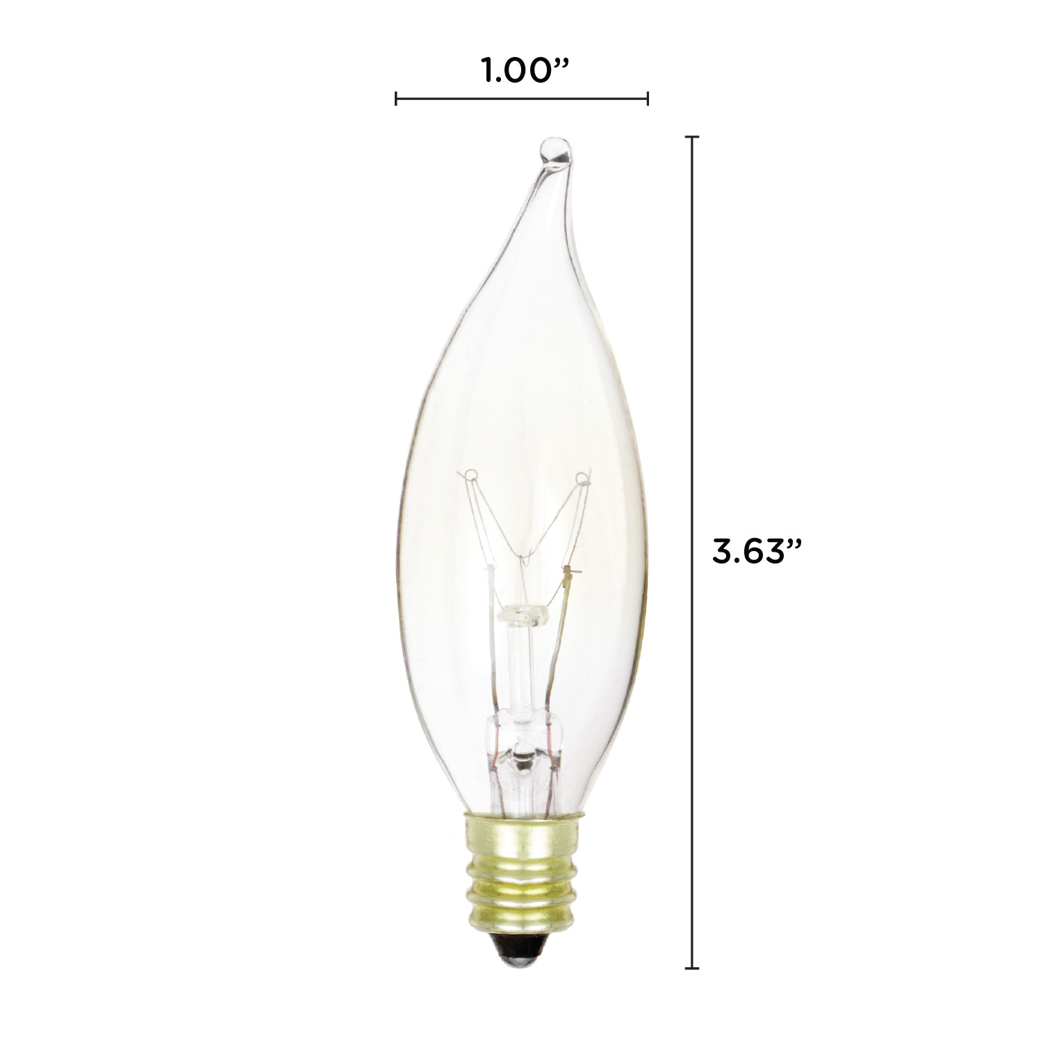 12 Pack 15CFC Chandelier 15W Watt 120V CA10 Flame Tip Candelabra E12 Clear