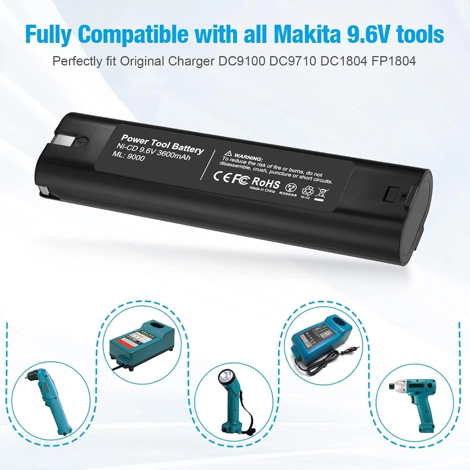 2PACK 9.6V Ni-MH Battery for Makita 9000 9001 9002 9033 9034 632007-4 6095D NEW