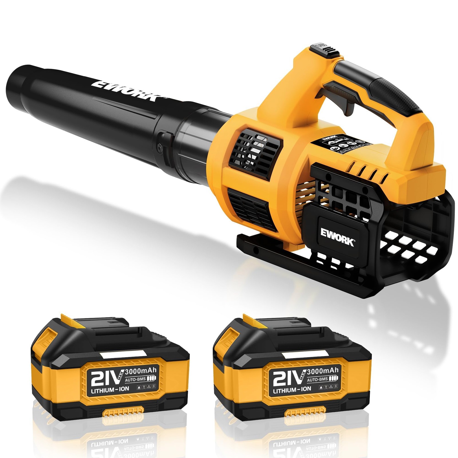 Soplador Hojas Potente 550CFM 150MPH 21V 2 Baterias 3.0Ah Liviano Jardin Patio