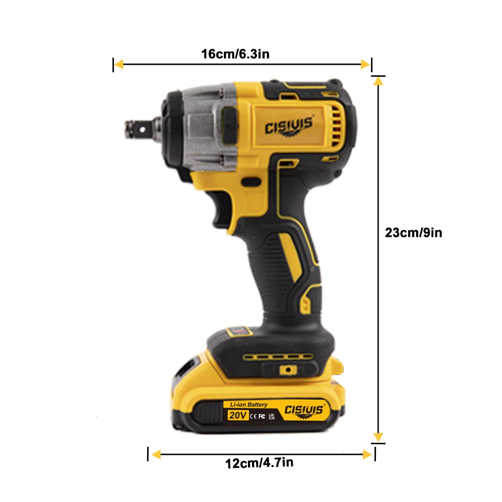 20V Cordless Impact Wrench Kit with 2 Batteries & Charger Brushless Motor