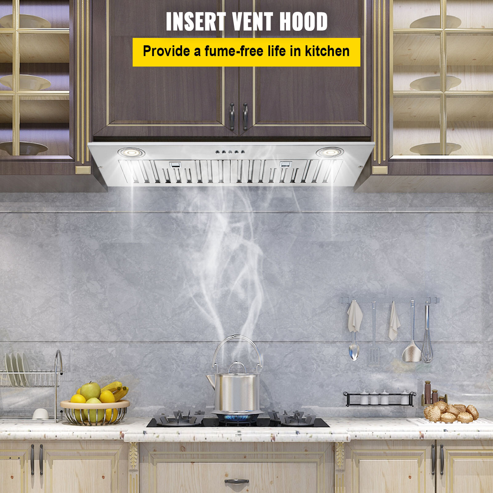 VEVOR 30″ Built-In/Insert Range Hood 800CFM 3-Speed Exhaust Fan Kitchen Stove