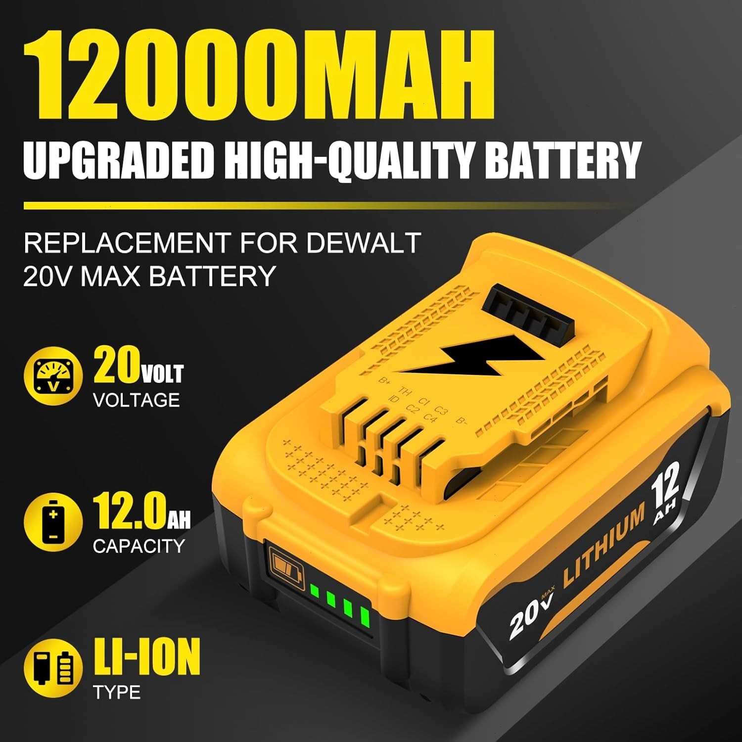 2Pack 12.0AH For DeWalt 20V 20 Volt Max XR Lithium Ion Battery DCB206-2 DCB205-2