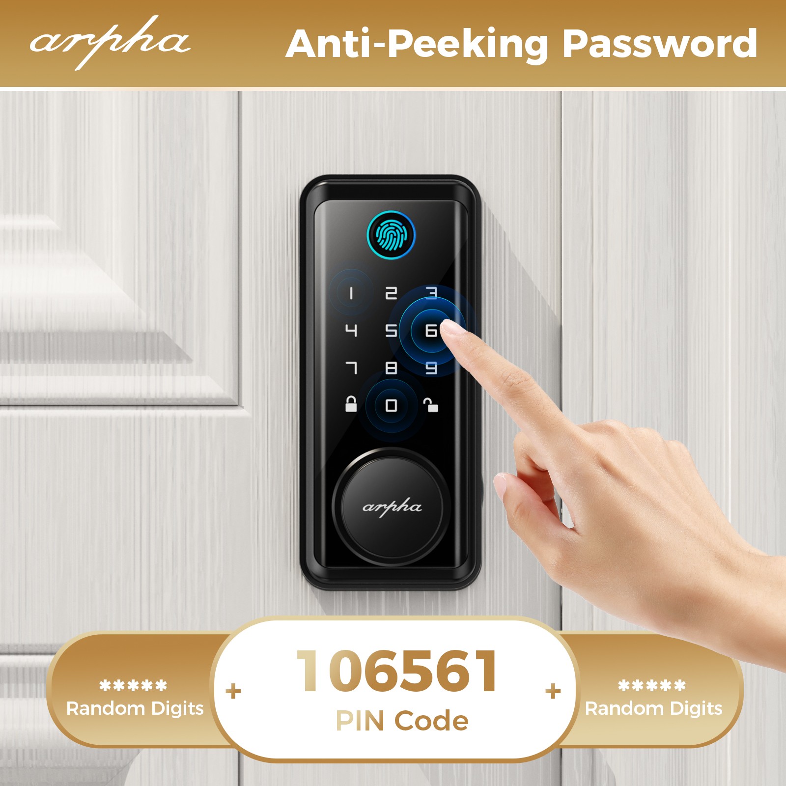 ARPHA Keyless Entry Smart Door Lock 50 Code Keypad Deadbolt Fingerprint Password