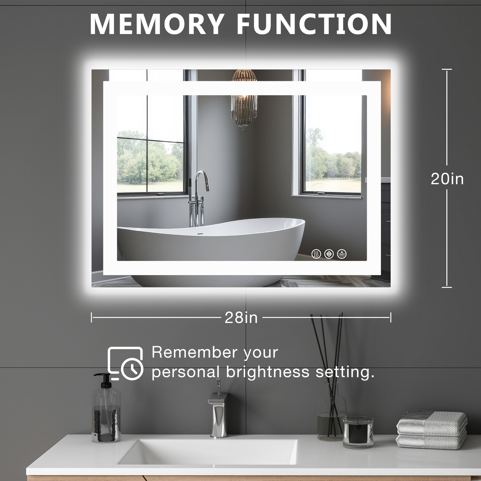 Dual LED Lighted Bathroom Mirror,Smart Memory Function,Anti-Fog Vanity Mirror