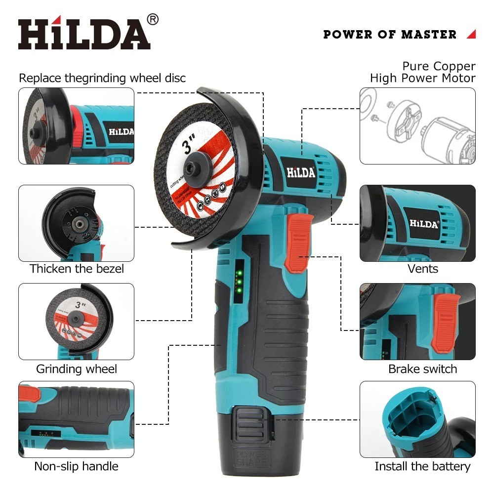 12V Cordless Mini Angle Grinder Brushless Cut Off Polish Grinding Tool USA Sell
