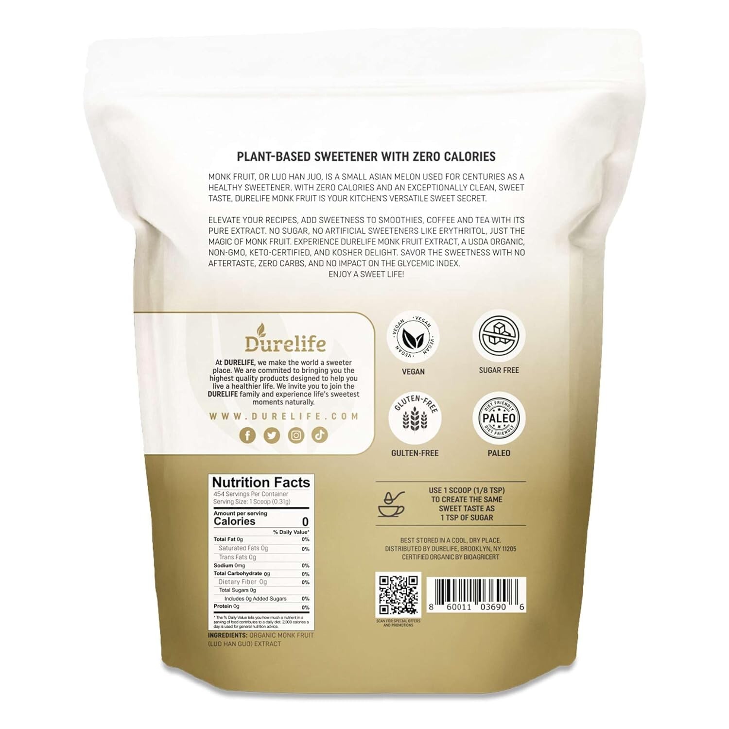 Durelife Organic 100% Pure Monk Fruit Extract Powder 5OZ