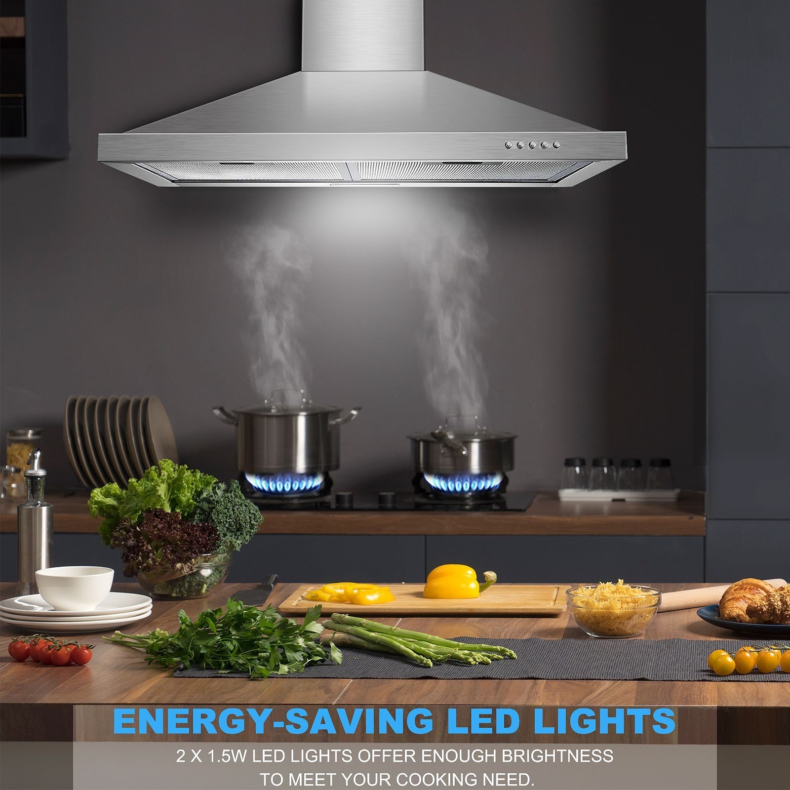 30 in Wall Mount Range Hood Stainless Steel 450CFM Convertible Kitchen Vent New