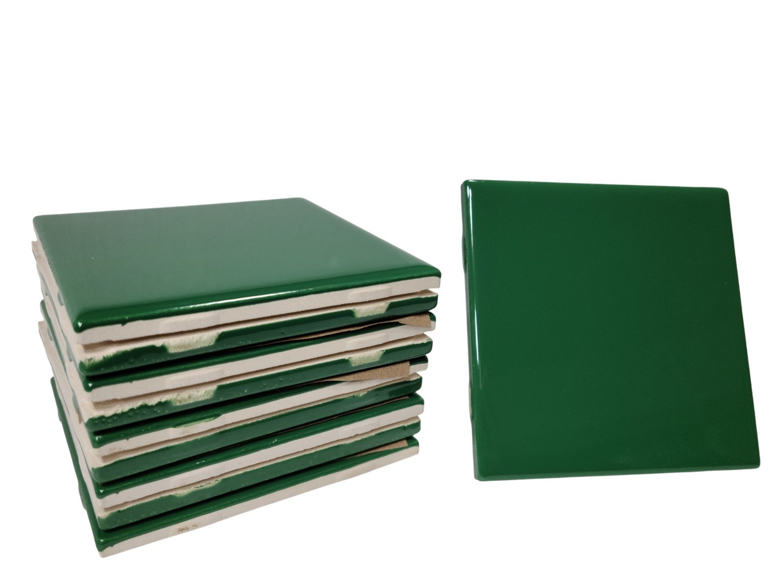 Emerald Green Ceramic Tile 4.25 inch Subway Square Vintage Mid Century Modern