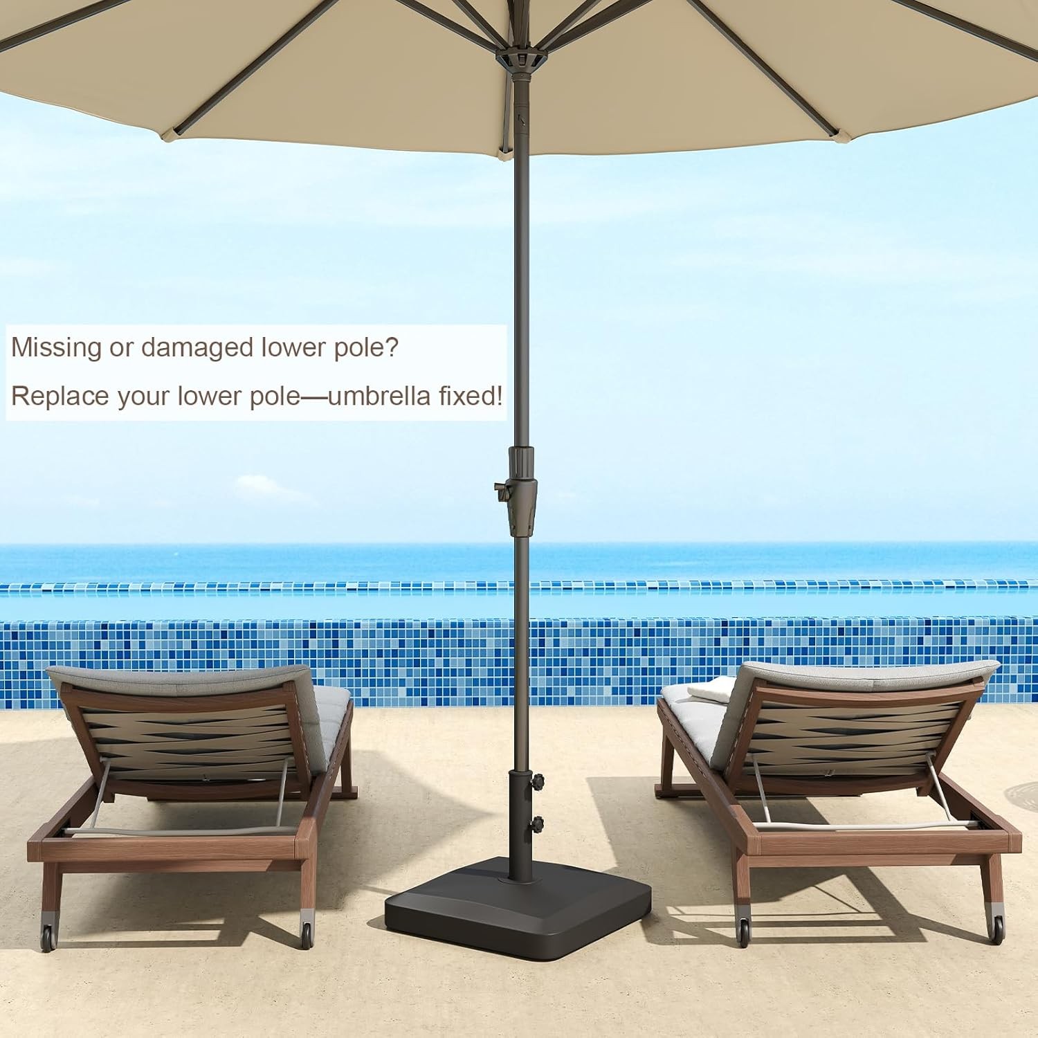1.5in Outdoor Patio Replacement Extension Market Umbrella Lower Pole without Bul