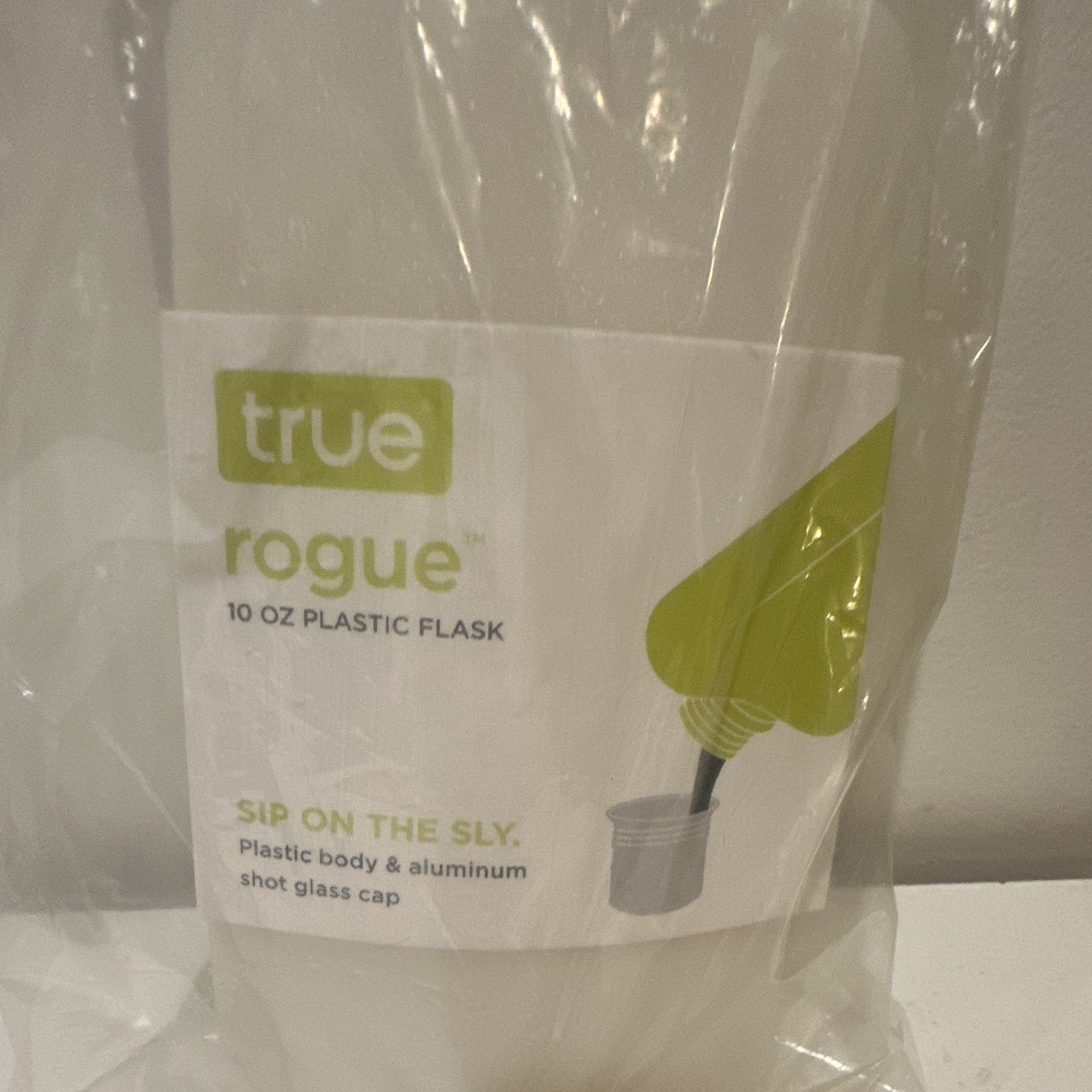 True Rogue 10 oz Plastic Pocket Flask White/Green Leak Proof Lightweight Cap