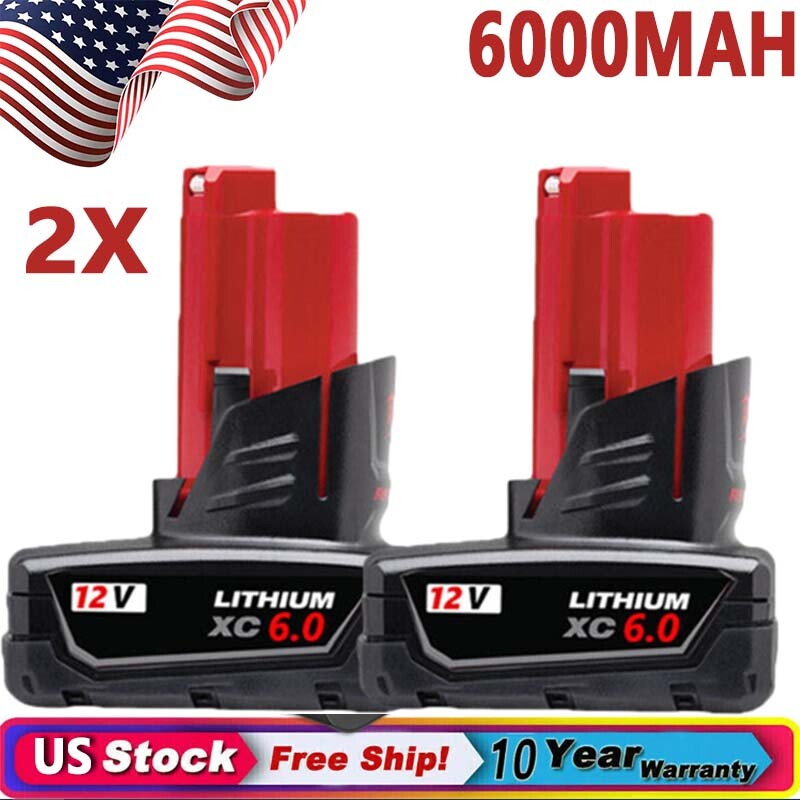 2X 6.0Ah 12V For Milwaukee For M12 LITHIUM Extended Capacity Battery 48-11-2460