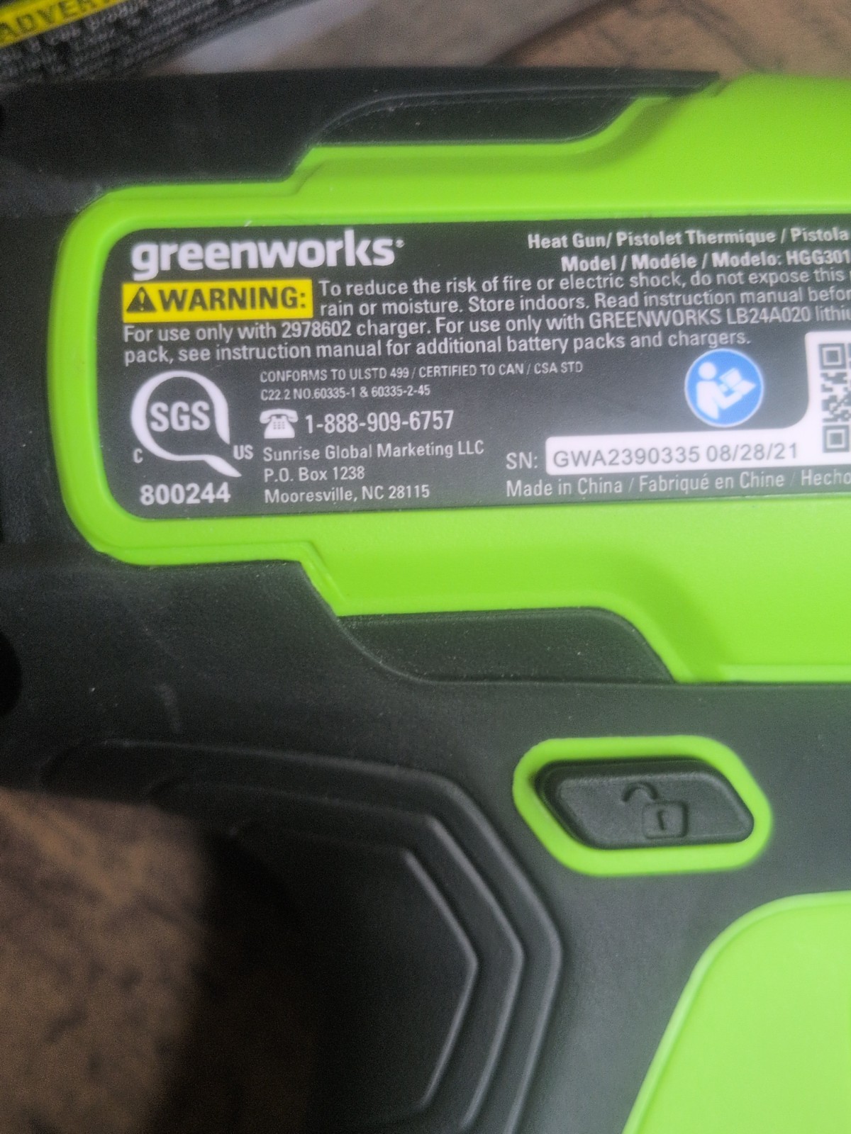 Greenworks 24V max 1000°F Cordless Heat Gun – Tool+Battery+Charger