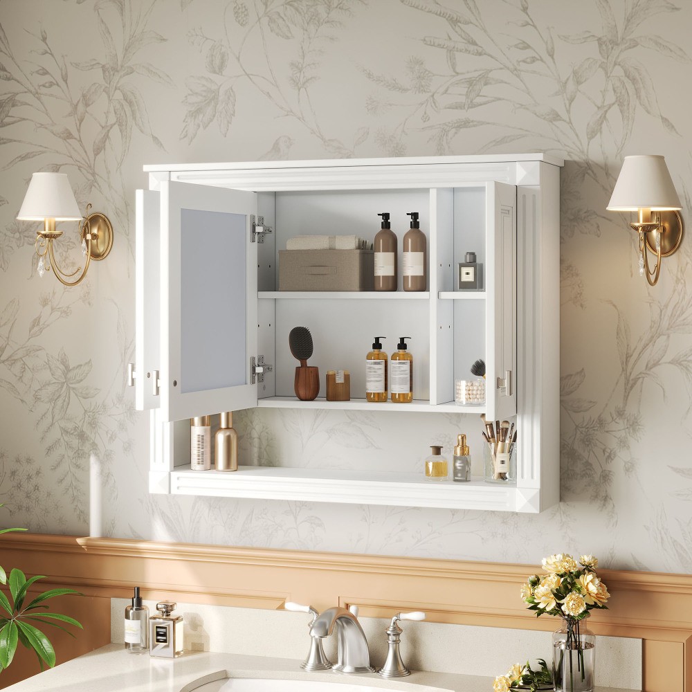 35in Bathroom Wall Cabinet w/Mirror,Wall Mounted Medicine Storage ,Open Shelf