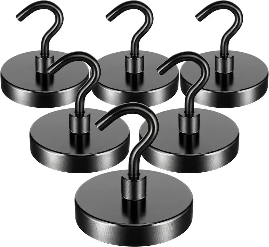 6 Pack 110 Lbs Magnetic Hooks Heavy Duty, Neodymium Magnet Hooks, Strong Black M