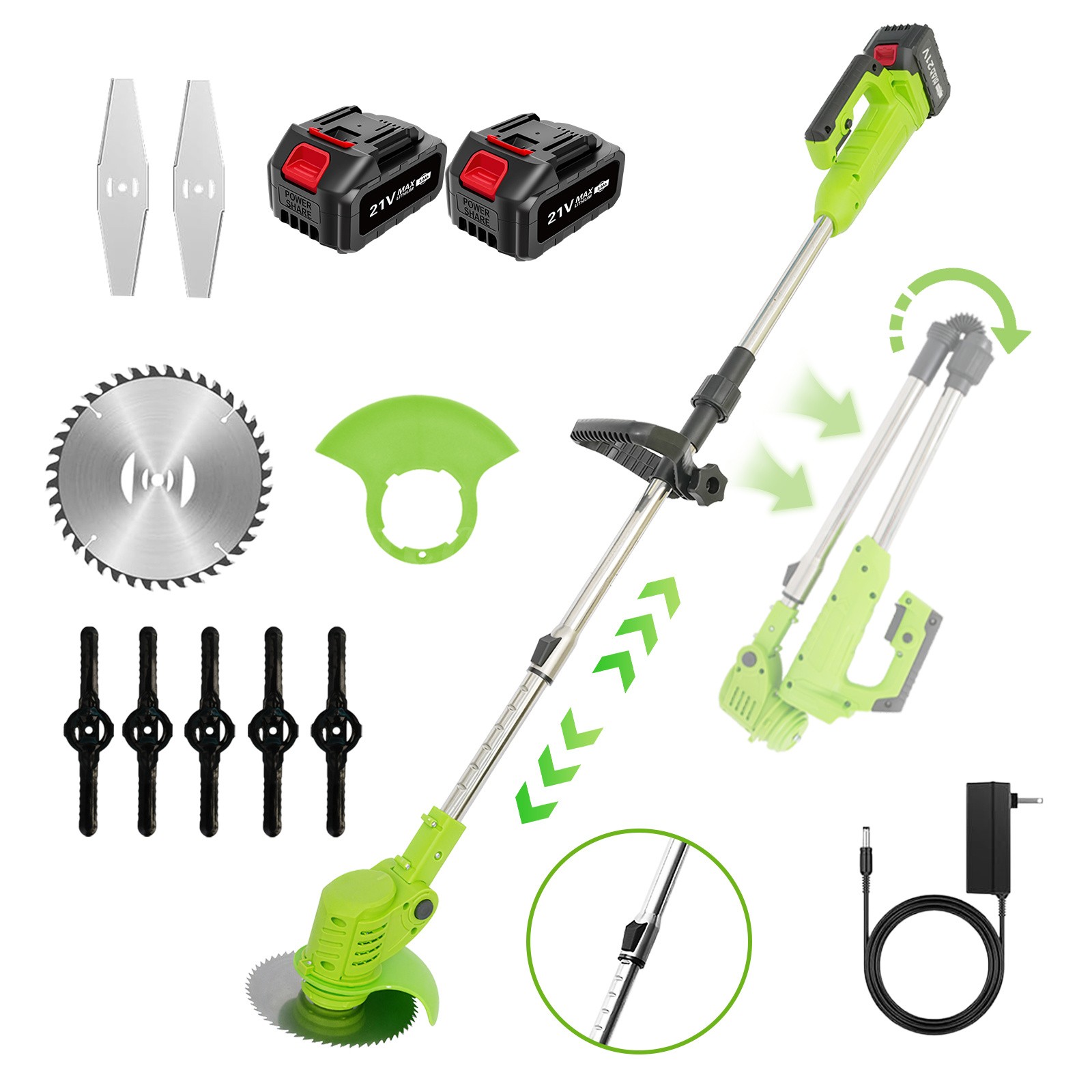 Electric Cordless Grass String Trimmer Lawn Edger Weed Wacker Cutter + 2 Battery