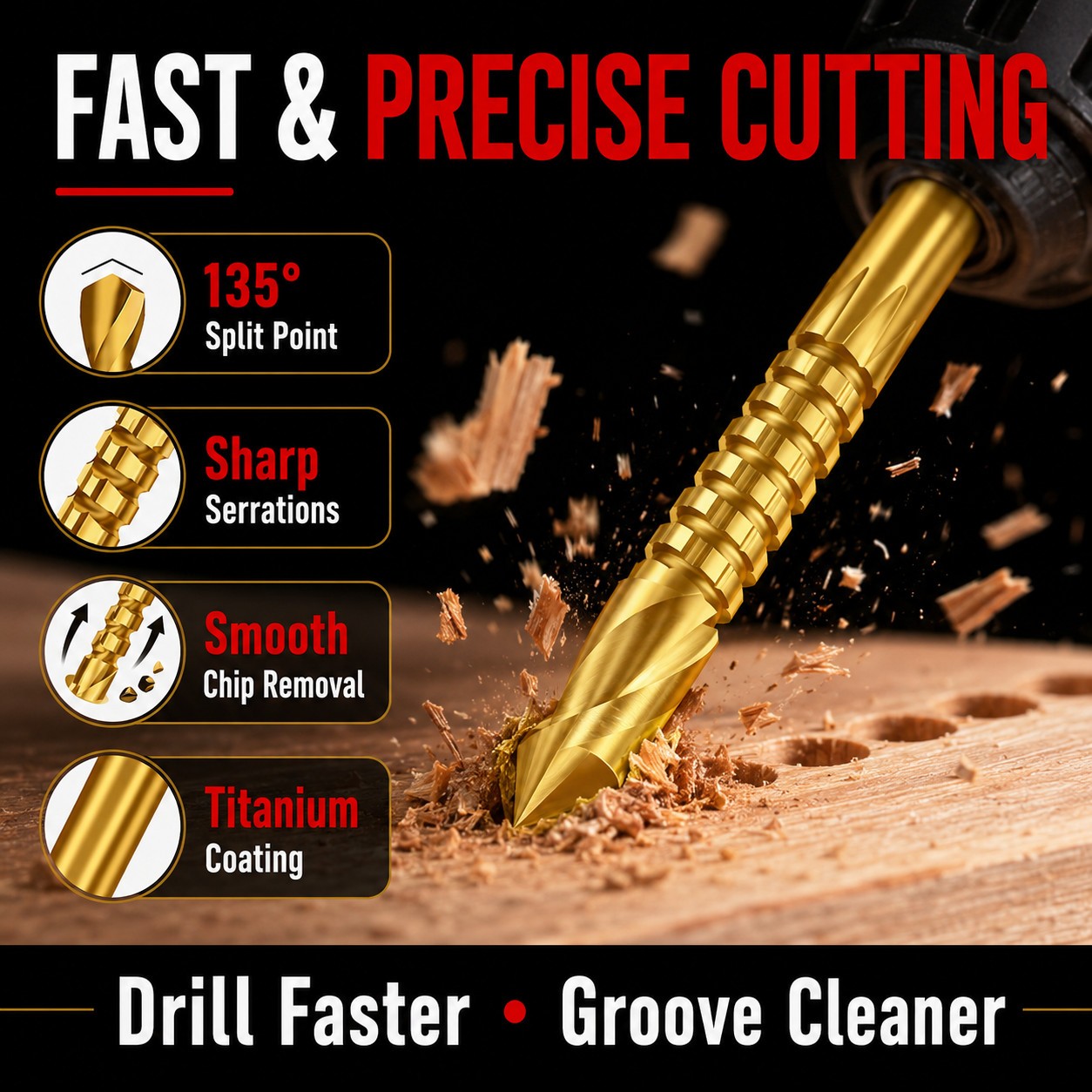 6PCS Titanium Drill Bit Tool Set,3-8mm Twist Drill,For Wood Metal Grooving