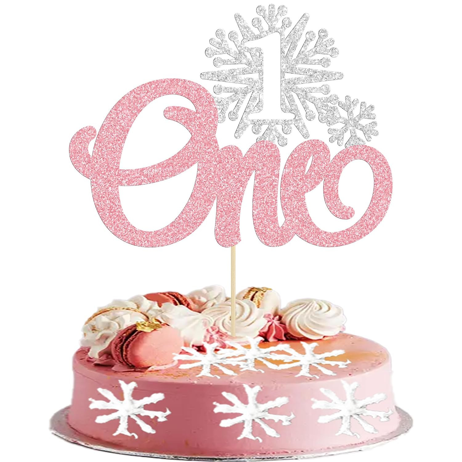 1Pc One Snowflake Cake Topper Glitter Winter Frozen Theme First Birthday Snowfla
