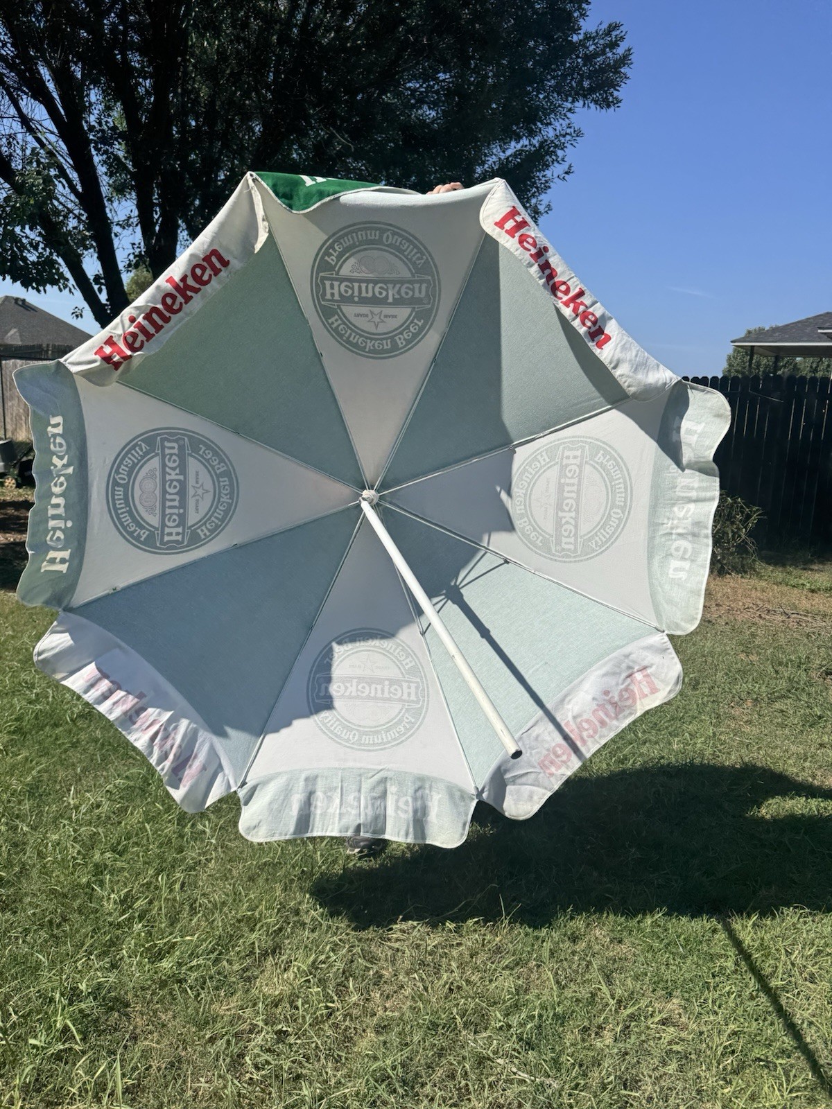 VTG LARGE HEINEKEN COTTON CANVAS BEACH UMBRELLA Read Description